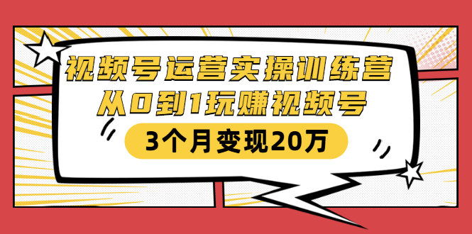 视频号运营实操训练营：从0到1玩赚视频号，3个月变现20万-私藏资源社