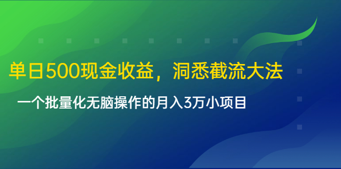 单日500现金收益，洞悉截流大法，一个批量化无脑操作的月入3万小项目-私藏资源社