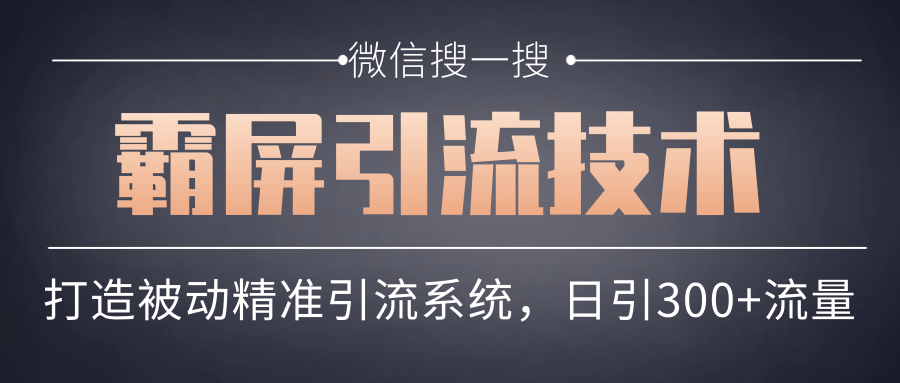 微信搜一搜霸屏引流技术，打造被动精准引流系统，轻松日引300+流量-私藏资源社