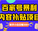 百家号暴利内容补贴项目，图文10元一条，视频30一条，新手小白日赚300+-私藏资源社