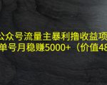 公众号流量主暴利撸收益项目，单人单号月稳赚5000+（价值480元）-私藏资源社