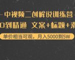 中视频二创解说训练营:从0到精通 文案+标题+素材、月入5000到5W-私藏资源社