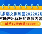 头条爆文训练营202202期,不断产出优质的爆款内容,新手12天收益3100+-私藏资源社