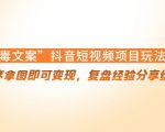 “毒文案”抖音短视频项目玩法,小程序拿图即可变现,复盘经验分享给大家-私藏资源社