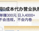 高利润0成本代办营业执照项目：一单赚300元日入4000+不会违规，不会内卷-私藏资源社