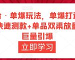 万相台·单爆玩法，单爆打造流程+单品快速测款+单品双渠放量+単品巨量引爆-私藏资源社