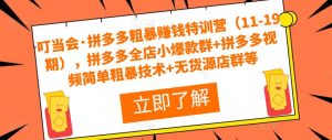 叮当会·拼多多粗暴赚钱特训营(11-19期),拼多多全店小爆款群+拼多多视频简单粗暴技术+无货源店群等-私藏资源社