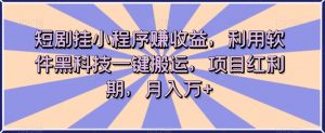短剧挂小程序赚收益,利用软件黑科技一键搬运,项目红利期,月入万+【揭秘】-私藏资源社