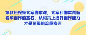 爆款短视频文案脚本课,文案和脚本是短视频创作的基石,从根本上提升创作能力才是顶级的流量密码-私藏资源社