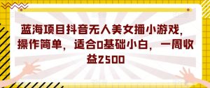 蓝海项目抖音无人美女播小游戏,操作简单,适合0基础小白,一周收益2500【揭秘】-私藏资源社