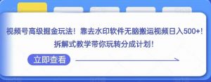 视频号高级掘金玩法,靠去水印软件无脑搬运视频日入500+,拆解式教学带你玩转分成计划【揭秘】-私藏资源社