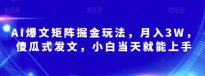 AI爆文矩阵掘金玩法,月入3W,傻瓜式发文,小白当天就能上手【揭秘】-私藏资源社