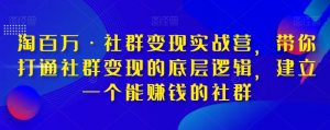 淘百万·社群变现实战营,带你打通社群变现的底层逻辑,建立一个能赚钱的社群-私藏资源社
