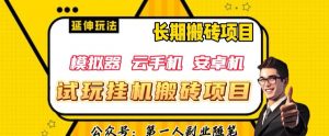 三端试玩挂机搬砖项目(模拟器+云手机+安卓机),单窗口试玩搬砖利润在30+到40+【揭秘】-私藏资源社