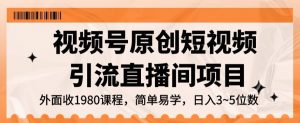 视频号原创短视频引流直播间项目,日入3~5五位数【揭秘】-私藏资源社
