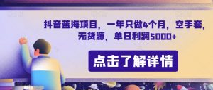 抖音蓝海项目,一年只做4个月,空手套,无货源,单日利润5000+【揭秘】-私藏资源社