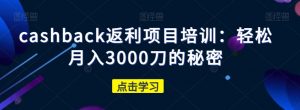 cashback返利项目培训:轻松月入3000刀的秘密-私藏资源社