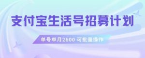 支付宝生活号作者招募计划,单号单月2600,可批量去做,工作室一人一个月轻松1w+【揭秘】-私藏资源社