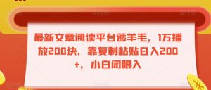 最新文章阅读平台薅羊毛,1万播放200块,靠复制粘贴日入200+,小白闭眼入【揭秘】-私藏资源社