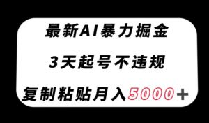 最新AI暴力掘金,3天必起号不违规,复制粘贴月入5000+【揭秘】-私藏资源社