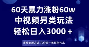 60天暴力涨粉60W,中视频另类玩法,日入3000+,几分钟一条原创作品多种变现方式-私藏资源社
