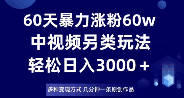 60天暴力涨粉60W，中视频另类玩法，日入3000＋，几分钟一条原创作品多种变现方式-私藏资源社