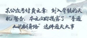 某公众号付费文章:刻入骨髓的天机: 警告,本文向你揭露了 “普通人的翻身路” 这件通天大事-私藏资源社