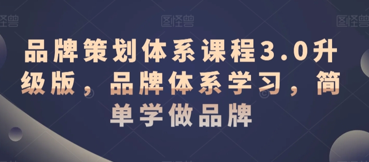 品牌策划体系课程3.0升级版，品牌体系学习，简单学做品牌-私藏资源社