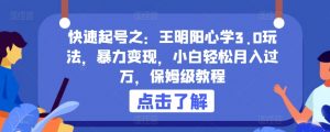 快速起号之:王明阳心学3.0玩法,暴力变现,小白轻松月入过万,保姆级教程【揭秘】-私藏资源社