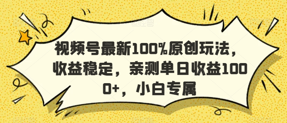 视频号最新100%原创玩法，收益稳定，亲测单日收益1000+，小白专属【揭秘】-私藏资源社