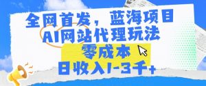 全网首发,蓝海项目,AI网站代理玩法,零成本日收入1-3千+【揭秘】-私藏资源社