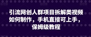 引流网创人群项目拆解类视频如何制作,手机直接可上手,保姆级教程【揭秘】-私藏资源社