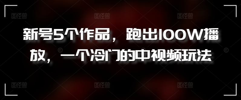 新号5个作品，跑出100W播放，一个冷门的中视频玩法【揭秘】-私藏资源社