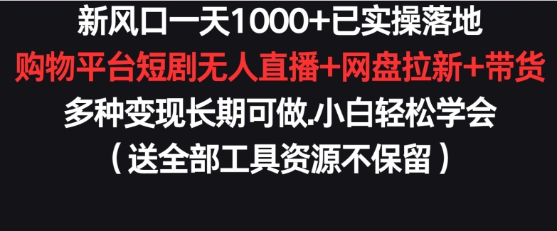 新风口一天1000+已实操落地购物平台短剧无人直播+网盘拉新+带货多种变现长期可做【揭秘】-私藏资源社