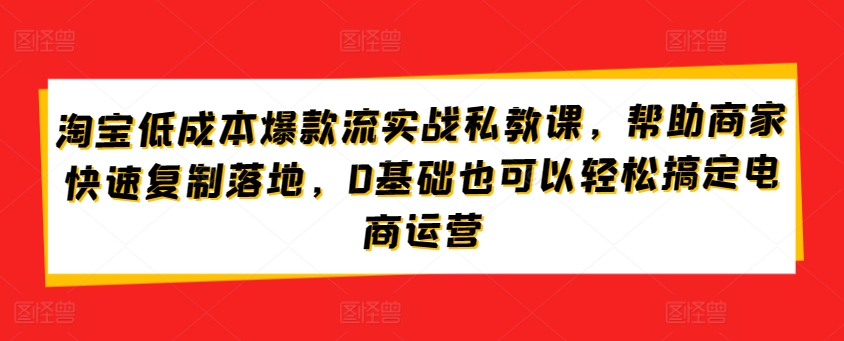 淘宝低成本爆款流实战私教课，帮助商家快速复制落地，0基础也可以轻松搞定电商运营-私藏资源社