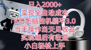 日入2000+,实现全自动成交,B站无脑挂机躺平3.0,当天操作当天见收益,实现睡后有收益【揭秘】-私藏资源社