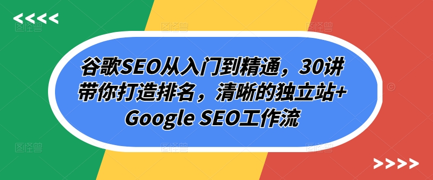 谷歌SEO从入门到精通，30讲带你打造排名，清晰的独立站+Google SEO工作流-私藏资源社