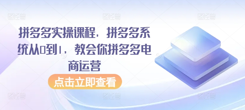 拼多多实操课程，拼多多系统从0到1，教会你拼多多电商运营-私藏资源社