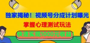 独家揭秘!视频号分成计划曝光,掌握心理测试玩法,快速实现1000元收益【揭秘】-私藏资源社