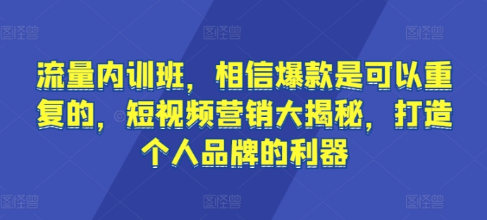 流量内训班，相信爆款是可以重复的，短视频营销大揭秘，打造个人品牌的利器-私藏资源社