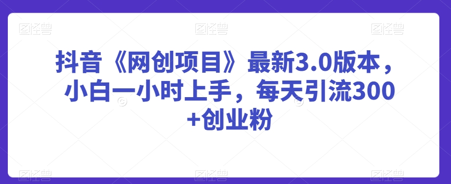 抖音《网创项目》最新3.0版本，小白一小时上手，每天引流300+创业粉【揭秘】-私藏资源社