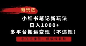 小红书笔记新玩法,日入1000+,多平台搬运变现(不违规),小白可操作,保姆级教程【揭秘】-私藏资源社