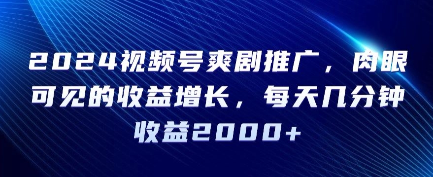 2024视频号爽剧推广，肉眼可见的收益增长，每天几分钟收益2000+【揭秘】-私藏资源社