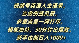 视频号英语人生语录,多重流量一网打尽,模板加持,30分钟出爆款,新手也能日入1000+【揭秘】-私藏资源社