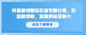 抖音游戏陪玩引流专题分享,引流游戏粉,流量供给足够大-私藏资源社
