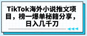 TikTok海外小说推文项目,榜一爆单秘籍分享,日入几千刀-私藏资源社