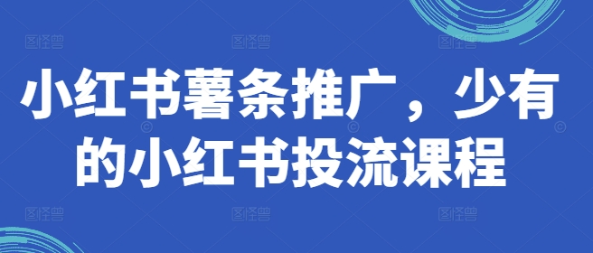 小红书薯条推广，少有的小红书投流课程-私藏资源社