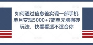 如何通过信息差实现一部手机单月变现5000+?简单无脑搬砖玩法,快看看适不适合你【揭秘】-私藏资源社