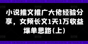 小说推文推广大佬经验分享,女频长文1天1万收益爆单思路(上)-私藏资源社