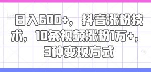 日入600+,抖音涨粉技术,10条视频涨粉1万+,3种变现方式【揭秘】-私藏资源社
